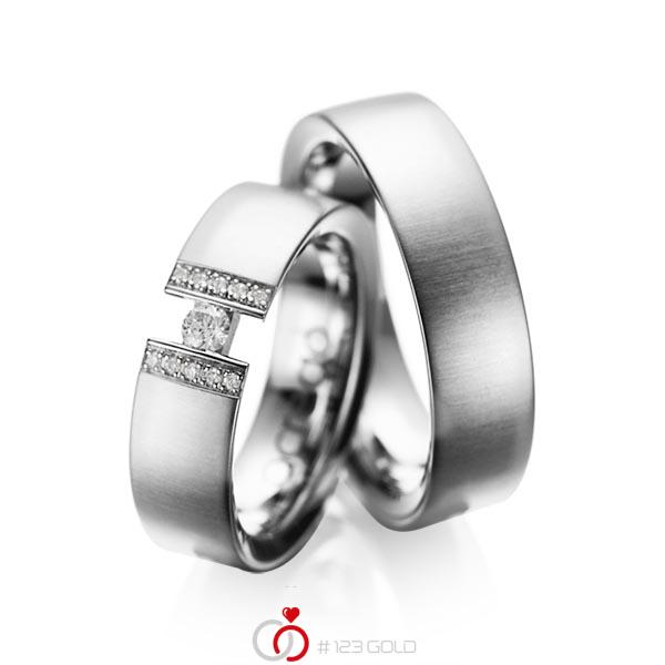 Paar klassische Trauringe/Eheringe in Weißgold 585 mit zus. 0,15 ct. Brillant tw, si von acredo - A-1033-8 Paar klassische Trauringe/Eheringe in Weißgold 585 mit zus. 0,15 ct. Brillant tw, si von acredo - A-1033-8