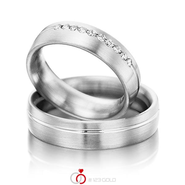 Paar klassische Trauringe/Eheringe in Weißgold 585 mit zus. 0,15 ct. Brillant tw, si von Steinberg - Q-1202-7 Paar klassische Trauringe/Eheringe in Weißgold 585 mit zus. 0,15 ct. Brillant tw, si von Steinberg - Q-1202-7