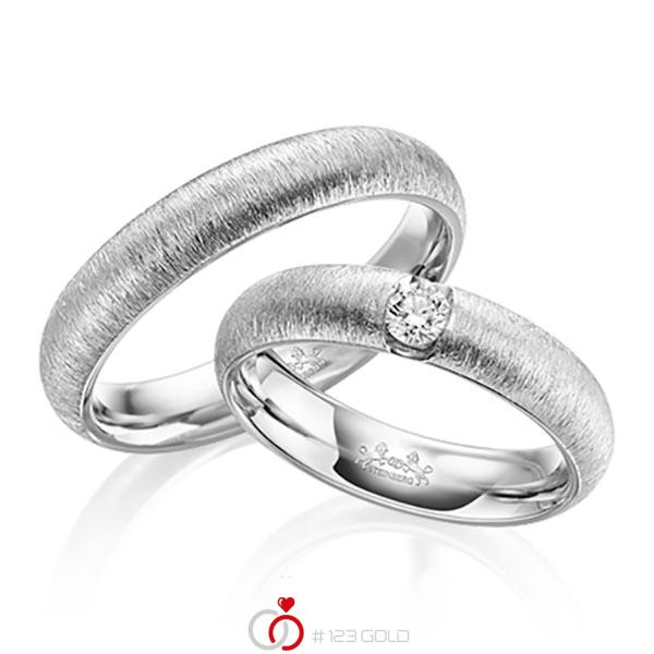 Paar klassische Trauringe/Eheringe in Weißgold 585 mit zus. 0,15 ct. Brillant tw, si von Steinberg - Q-1568-1 Paar klassische Trauringe/Eheringe in Weißgold 585 mit zus. 0,15 ct. Brillant tw, si von Steinberg - Q-1568-1