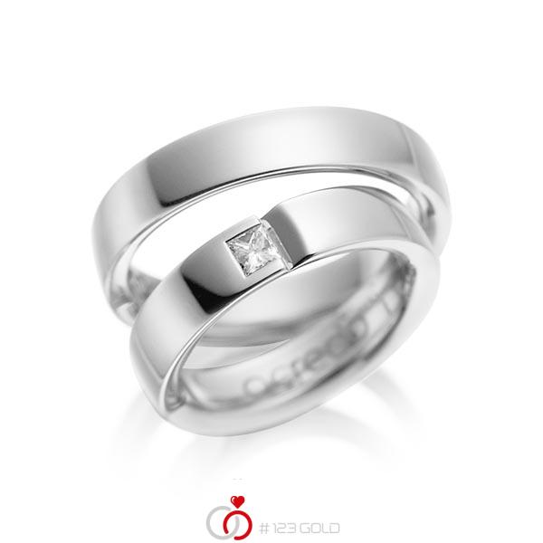 Paar klassische Trauringe/Eheringe in Weissgold 585 mit zus. 0,15 ct. Prinzess-Diamant tw, si von acredo - A-1029-1 Paar klassische Trauringe/Eheringe in Weissgold 585 mit zus. 0,15 ct. Prinzess-Diamant tw, si von acredo - A-1029-1