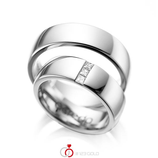 Paar klassische Trauringe/Eheringe in Weissgold 585 mit zus. 0,15 ct. Prinzess-Diamant tw, si von acredo - A-1056-1 Paar klassische Trauringe/Eheringe in Weissgold 585 mit zus. 0,15 ct. Prinzess-Diamant tw, si von acredo - A-1056-1