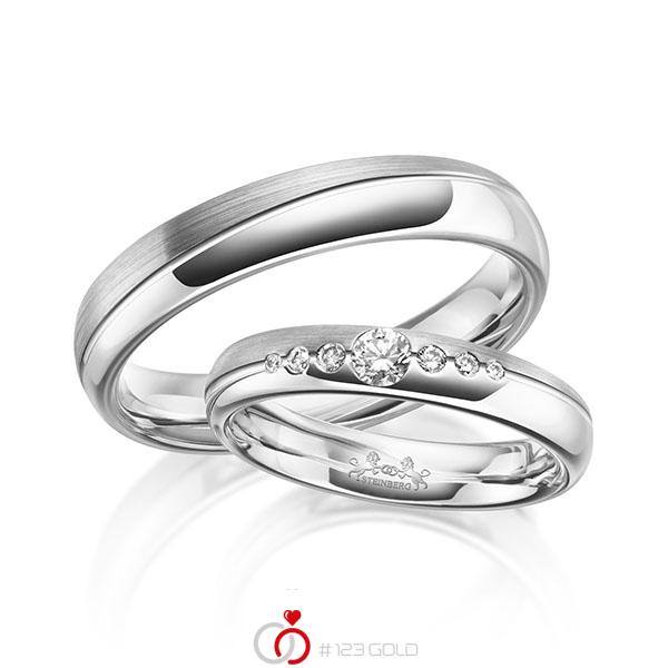Paar klassische Trauringe/Eheringe in Weißgold 585 mit zus. 0,16 ct. Brillant tw, si von Steinberg - Q-1625-1 Paar klassische Trauringe/Eheringe in Weißgold 585 mit zus. 0,16 ct. Brillant tw, si von Steinberg - Q-1625-1