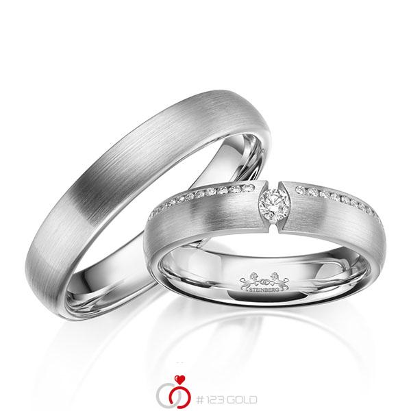 Paar klassische Trauringe/Eheringe in Weißgold 585 mit zus. 0,17 ct. Brillant tw, si von Steinberg - Q-1664-1 Paar klassische Trauringe/Eheringe in Weißgold 585 mit zus. 0,17 ct. Brillant tw, si von Steinberg - Q-1664-1