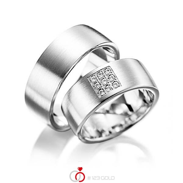 Paar klassische Trauringe/Eheringe in Weissgold 585 mit zus. 0,18 ct. Brillant tw, si von 123gold - Y-1078-1 Paar klassische Trauringe/Eheringe in Weissgold 585 mit zus. 0,18 ct. Brillant tw, si von 123gold - Y-1078-1