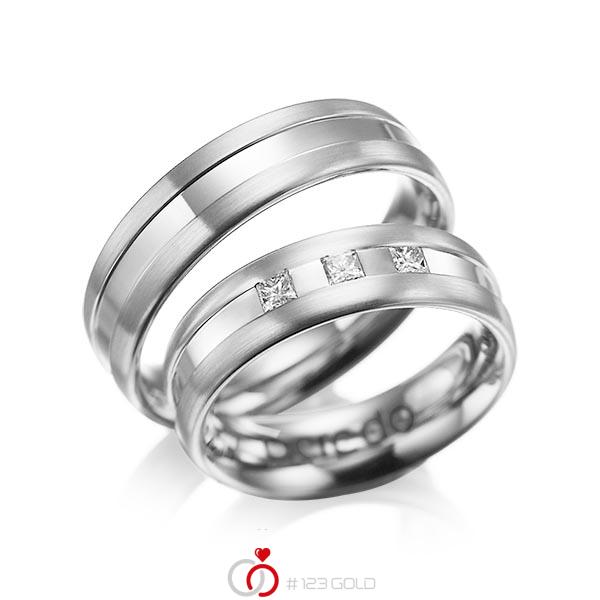 Paar klassische Trauringe/Eheringe in Weissgold 585 mit zus. 0,18 ct. Prinzess-Diamant tw, si von acredo - A-1021-8 Paar klassische Trauringe/Eheringe in Weissgold 585 mit zus. 0,18 ct. Prinzess-Diamant tw, si von acredo - A-1021-8