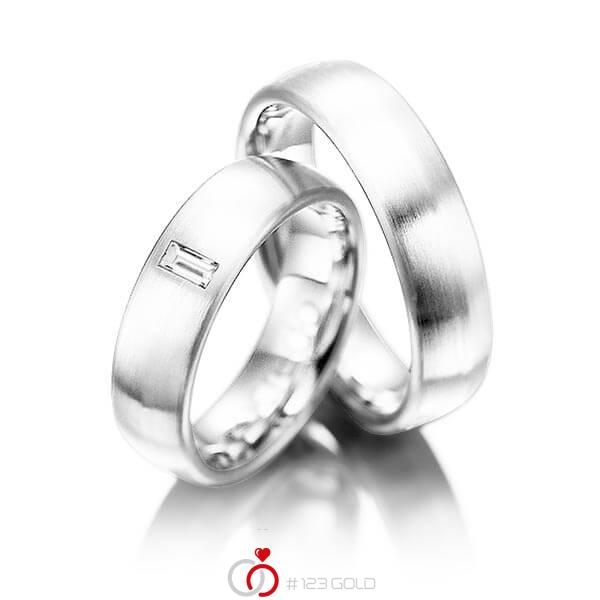 Paar klassische Trauringe/Eheringe in Weißgold 585 mit zus. 0,1 ct. Baguette-Diamant tw, vs von acredo - A-1002-8 Paar klassische Trauringe/Eheringe in Weißgold 585 mit zus. 0,1 ct. Baguette-Diamant tw, vs von acredo - A-1002-8