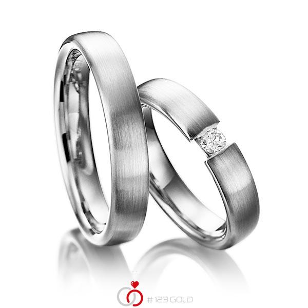 Paar klassische Trauringe/Eheringe in Weissgold 585 mit zus. 0,1 ct. Brillant tw, si von 123gold - Y-1103-4 Paar klassische Trauringe/Eheringe in Weissgold 585 mit zus. 0,1 ct. Brillant tw, si von 123gold - Y-1103-4