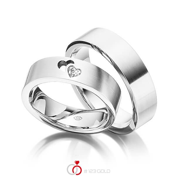 Paar klassische Trauringe/Eheringe in Weissgold 585 mit zus. 0,1 ct. Herz-Diamant tw, vs von 123gold - Y-1336-5 Paar klassische Trauringe/Eheringe in Weissgold 585 mit zus. 0,1 ct. Herz-Diamant tw, vs von 123gold - Y-1336-5