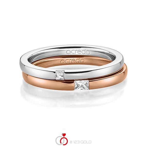 Paar klassische Trauringe/Eheringe in Weissgold 585 mit zus. 0,1 ct. Prinzess-Diamant & Baguette-Diamant tw, si tw, vs von acredo - A-1395-1 Paar klassische Trauringe/Eheringe in Weissgold 585 mit zus. 0,1 ct. Prinzess-Diamant & Baguette-Diamant tw, si tw, vs von acredo - A-1395-1