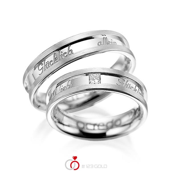 Paar klassische Trauringe/Eheringe in Weissgold 585 mit zus. 0,1 ct. Prinzess-Diamant tw, si von acredo - A-1049-1 Paar klassische Trauringe/Eheringe in Weissgold 585 mit zus. 0,1 ct. Prinzess-Diamant tw, si von acredo - A-1049-1