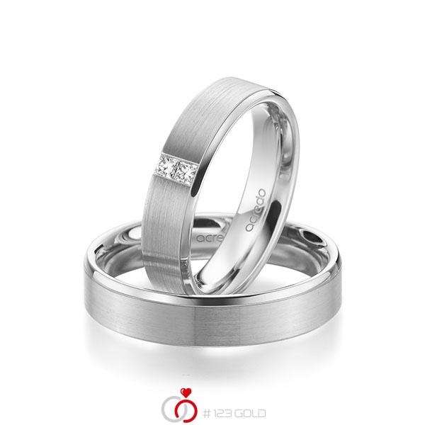 Paar klassische Trauringe/Eheringe in Weißgold 585 mit zus. 0,1 ct. Prinzess-Diamant tw, si von acredo - A-1945-4 Paar klassische Trauringe/Eheringe in Weißgold 585 mit zus. 0,1 ct. Prinzess-Diamant tw, si von acredo - A-1945-4