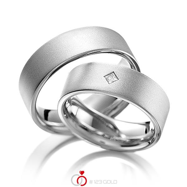 Paar klassische Trauringe/Eheringe in Weißgold 585 mit zus. 0,1 ct. Prinzess-Diamant tw, vs von acredo - A-1093-7 Paar klassische Trauringe/Eheringe in Weißgold 585 mit zus. 0,1 ct. Prinzess-Diamant tw, vs von acredo - A-1093-7