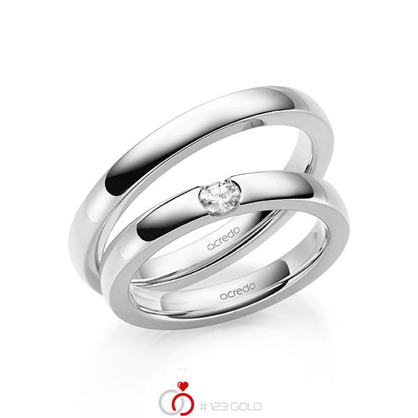Paar klassische Trauringe/Eheringe in Weißgold 585 mit zus. 0,1 ct. tw, vs von acredo - A-2140-2 Paar klassische Trauringe/Eheringe in Weißgold 585 mit zus. 0,1 ct. tw, vs von acredo - A-2140-2