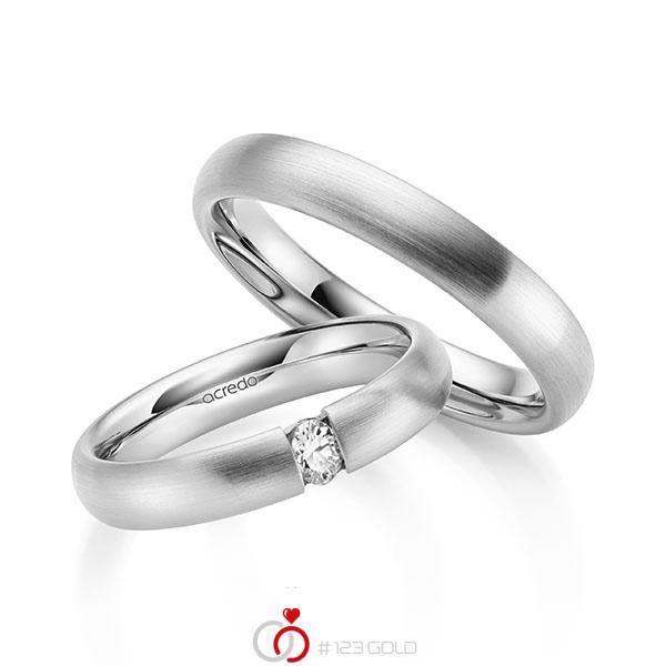 Paar klassische Trauringe/Eheringe in Weißgold 585 mit zus. 0,1 ct. tw, vs von acredo - A-2141-1 Paar klassische Trauringe/Eheringe in Weißgold 585 mit zus. 0,1 ct. tw, vs von acredo - A-2141-1