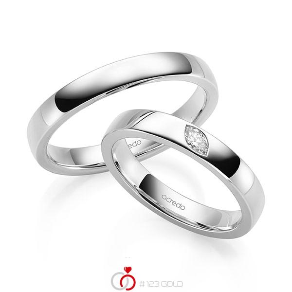 Paar klassische Trauringe/Eheringe in Weißgold 585 mit zus. 0,1 ct. tw, vs von acredo - A-2145-2 Paar klassische Trauringe/Eheringe in Weißgold 585 mit zus. 0,1 ct. tw, vs von acredo - A-2145-2