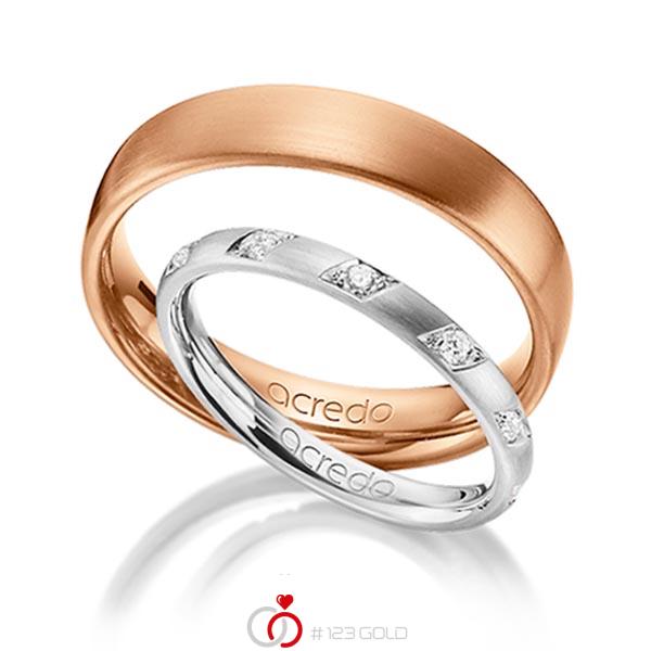 Paar klassische Trauringe/Eheringe in Weißgold 585 mit zus. 0,22 ct. Brillant tw, si von acredo - A-1366-4 Paar klassische Trauringe/Eheringe in Weißgold 585 mit zus. 0,22 ct. Brillant tw, si von acredo - A-1366-4