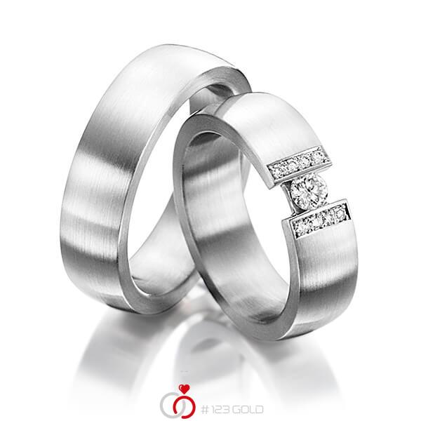 Paar klassische Trauringe/Eheringe in Weissgold 585 mit zus. 0,25 ct. Brillant tw, si tw, vs von 123gold - Y-1277-1 Paar klassische Trauringe/Eheringe in Weissgold 585 mit zus. 0,25 ct. Brillant tw, si tw, vs von 123gold - Y-1277-1