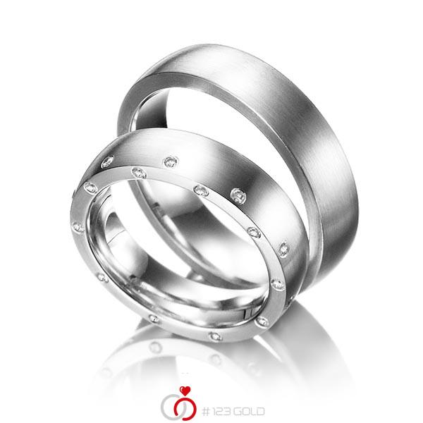 Paar klassische Trauringe/Eheringe in Weissgold 585 mit zus. 0,25 ct. Brillant tw, si von 123gold - Y-1127-1 Paar klassische Trauringe/Eheringe in Weissgold 585 mit zus. 0,25 ct. Brillant tw, si von 123gold - Y-1127-1