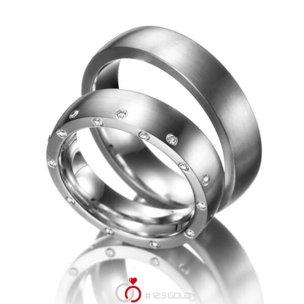 Paar klassische Trauringe/Eheringe in Weißgold 585 mit zus. 0,25 ct. Brillant tw, si von Steinberg - Q-1251-1 Paar klassische Trauringe/Eheringe in Weißgold 585 mit zus. 0,25 ct. Brillant tw, si von Steinberg - Q-1251-1