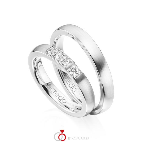 Paar klassische Trauringe/Eheringe in Weißgold 585 mit zus. 0,25 ct. Prinzess-Diamant & Brillant tw, si von acredo - A-1292-1 Paar klassische Trauringe/Eheringe in Weißgold 585 mit zus. 0,25 ct. Prinzess-Diamant & Brillant tw, si von acredo - A-1292-1