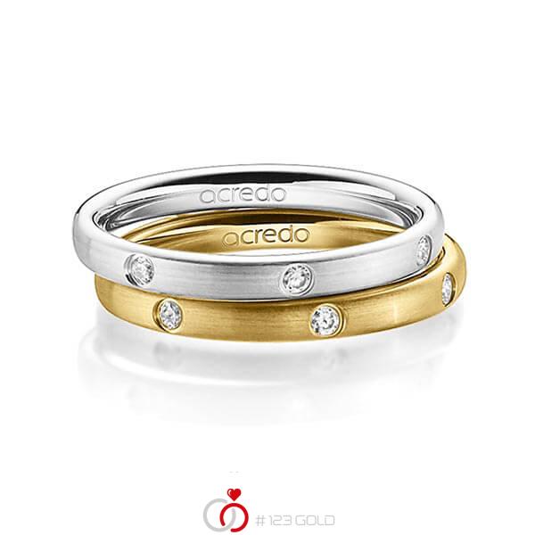Paar klassische Trauringe/Eheringe in Weißgold 585 mit zus. 0,28 ct. Brillant tw, si von acredo - A-1390-1 Paar klassische Trauringe/Eheringe in Weißgold 585 mit zus. 0,28 ct. Brillant tw, si von acredo - A-1390-1