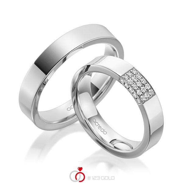 Paar klassische Trauringe/Eheringe in Weissgold 585 mit zus. 0,2 ct. Brillant tw, si von acredo - A-1972-1 Paar klassische Trauringe/Eheringe in Weissgold 585 mit zus. 0,2 ct. Brillant tw, si von acredo - A-1972-1