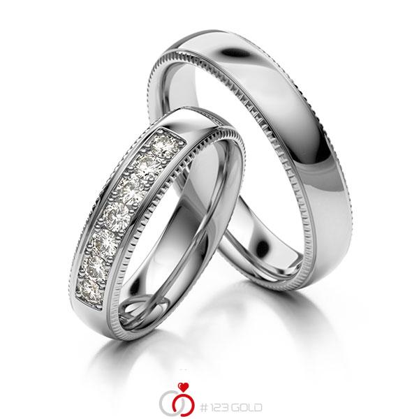 Paar klassische Trauringe/Eheringe in Weißgold 585 mit zus. 0,35 ct. Brillant tw, si - UQ-1023-1 Paar klassische Trauringe/Eheringe in Weißgold 585 mit zus. 0,35 ct. Brillant tw, si - UQ-1023-1