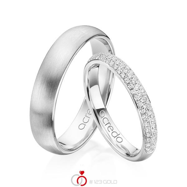 Paar klassische Trauringe/Eheringe in Weissgold 585 mit zus. 0,38 ct. Brillant tw, si von acredo - A-1371-1 Paar klassische Trauringe/Eheringe in Weissgold 585 mit zus. 0,38 ct. Brillant tw, si von acredo - A-1371-1