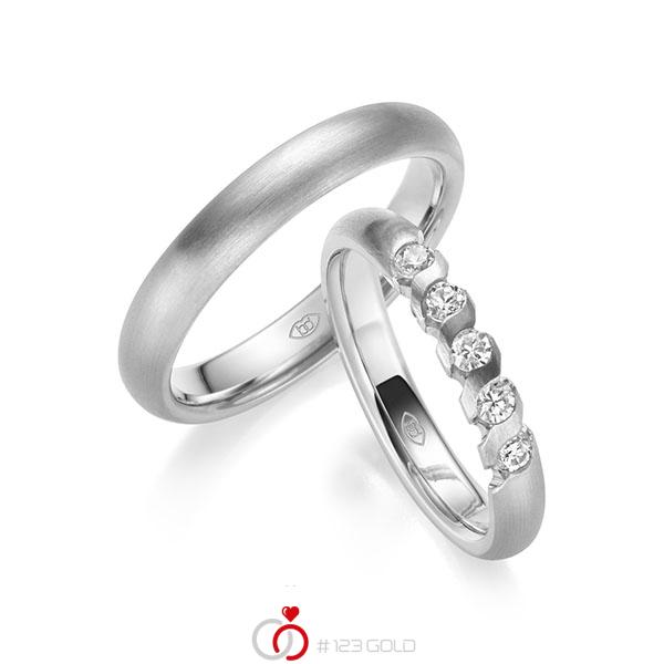 Paar klassische Trauringe/Eheringe in Weissgold 585 mit zus. 0,4 ct. Brillant tw, si - UQ-1021-2 Paar klassische Trauringe/Eheringe in Weissgold 585 mit zus. 0,4 ct. Brillant tw, si - UQ-1021-2