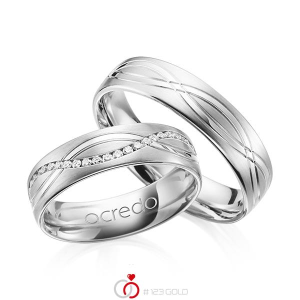 Paar klassische Trauringe/Eheringe in Weissgold 585 mit zus. 0,4 ct. Brillant tw, si von acredo - A-1163-1 Paar klassische Trauringe/Eheringe in Weissgold 585 mit zus. 0,4 ct. Brillant tw, si von acredo - A-1163-1