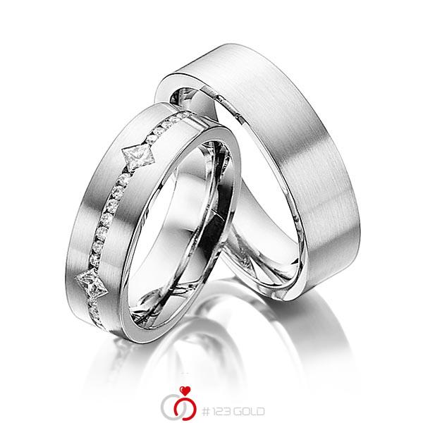 Paar klassische Trauringe/Eheringe in Weissgold 585 mit zus. 0,95 ct. Brillant & Prinzess-Diamant tw, si von 123gold - Y-1271-1 Paar klassische Trauringe/Eheringe in Weissgold 585 mit zus. 0,95 ct. Brillant & Prinzess-Diamant tw, si von 123gold - Y-1271-1