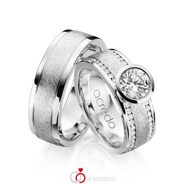 Paar klassische Trauringe/Eheringe in Weissgold 750 mit 1 ct. + zus. 0,4 ct. Brillant tw, vs von acredo - A-1208-1 Paar klassische Trauringe/Eheringe in Weissgold 750 mit 1 ct. + zus. 0,4 ct. Brillant tw, vs von acredo - A-1208-1