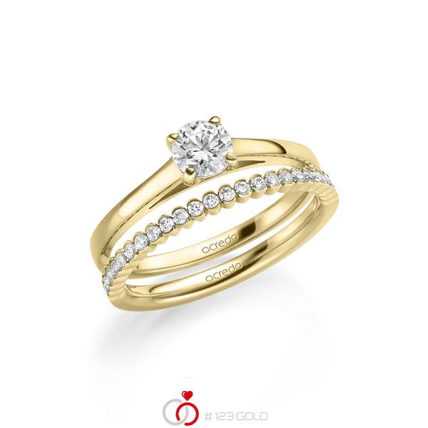 Ring-Set in Gelbgold 585 mit 0,5 ct. + zus. 0,24 ct. Brillant tw, si von acredo - A-2150-2 Ring-Set in Gelbgold 585 mit 0,5 ct. + zus. 0,24 ct. Brillant tw, si von acredo - A-2150-2