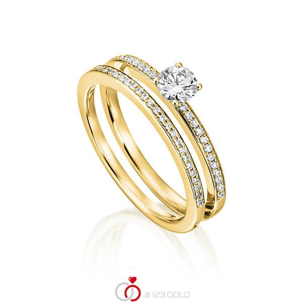 Ring-Set in Gelbgold 750 mit 0,3 ct. + zus. 0,17 ct. Brillant tw, vs von Steinberg - Q-1428-10 Ring-Set in Gelbgold 750 mit 0,3 ct. + zus. 0,17 ct. Brillant tw, vs von Steinberg - Q-1428-10