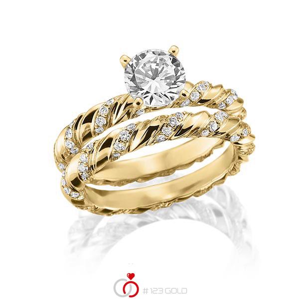 Ring-Set in Gelbgold 750 mit 0,7 ct. + zus. 0,585 ct. Brillant tw, vs von Steinberg - Q-1549-3 Ring-Set in Gelbgold 750 mit 0,7 ct. + zus. 0,585 ct. Brillant tw, vs von Steinberg - Q-1549-3