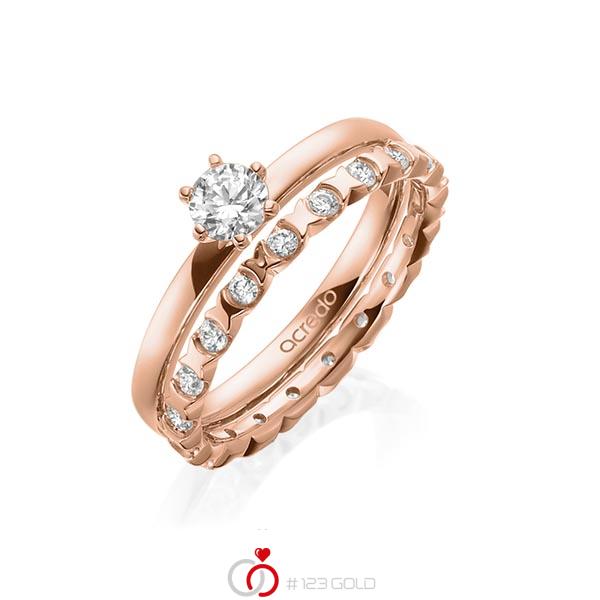 Ring-Set in roodgoud 14 kt. met 0,3 ct. + in totaal 0,4 ct. Briljant tw,vs van acredo - A-1997-4 Ring-Set in roodgoud 14 kt. met 0,3 ct. + in totaal 0,4 ct. Briljant tw,vs van acredo - A-1997-4