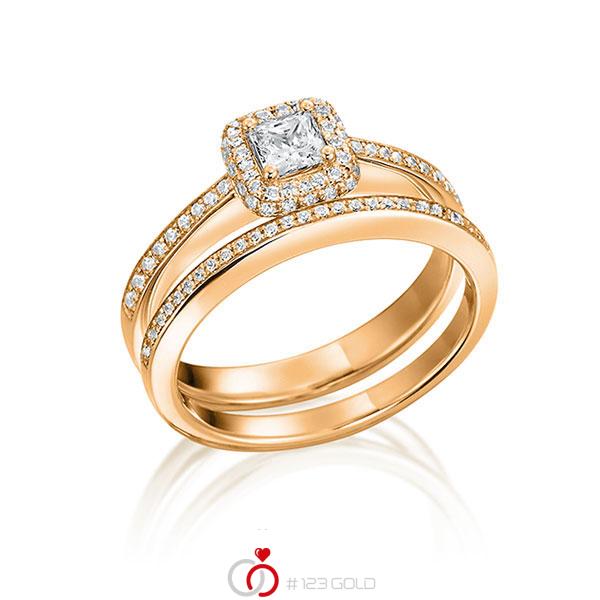 Ring Set In Roodgoud 18 Kt Met In Totaal 0 5 Ct Princess Diamant Tw Vs Van Steinberg