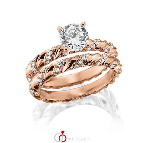 Ring-Set in Rotgold 750 mit 0,7 ct. + zus. 0,585 ct. Brillant tw, vs von Steinberg - Q-1549-2 Ring-Set in Rotgold 750 mit 0,7 ct. + zus. 0,585 ct. Brillant tw, vs von Steinberg - Q-1549-2