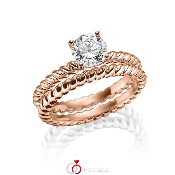 Ring-Set in Rotgold 750 mit 1 ct. Brillant tw, vs von Steinberg - Q-1551-12 Ring-Set in Rotgold 750 mit 1 ct. Brillant tw, vs von Steinberg - Q-1551-12