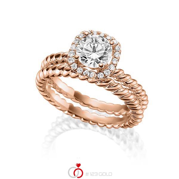 Ring-Set in Rotgold 750 mit 1 ct. + zus. 0,15 ct. Brillant tw, vs von Steinberg - Q-1550-12 Ring-Set in Rotgold 750 mit 1 ct. + zus. 0,15 ct. Brillant tw, vs von Steinberg - Q-1550-12