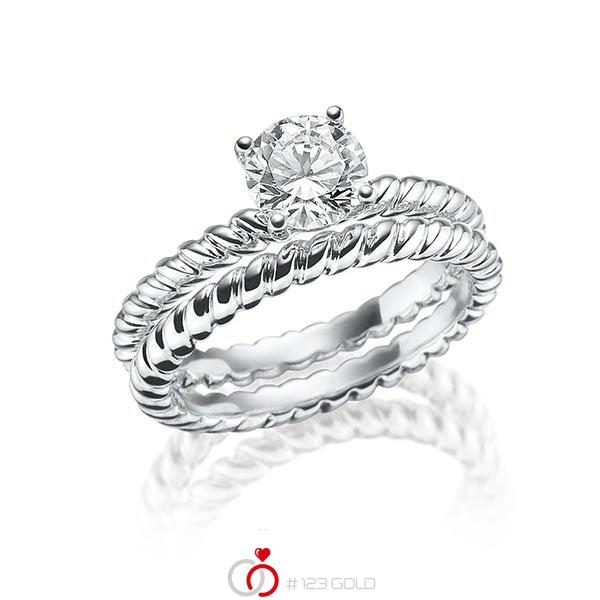 Ring-Set in Weissgold 750 mit 1 ct. Brillant tw, vs von Steinberg - Q-1551-10 Ring-Set in Weissgold 750 mit 1 ct. Brillant tw, vs von Steinberg - Q-1551-10