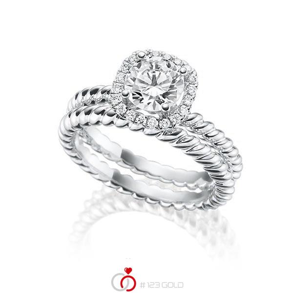 Ring-Set in Weissgold 750 mit 1 ct. + zus. 0,15 ct. Brillant tw, vs von Steinberg - Q-1550-10 Ring-Set in Weissgold 750 mit 1 ct. + zus. 0,15 ct. Brillant tw, vs von Steinberg - Q-1550-10
