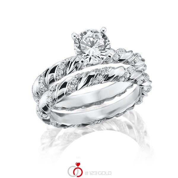 Ring-Set in Weißgold 750 mit 1 ct. + zus. 0,585 ct. Brillant tw, vs von Steinberg - Q-1549-1 Ring-Set in Weißgold 750 mit 1 ct. + zus. 0,585 ct. Brillant tw, vs von Steinberg - Q-1549-1