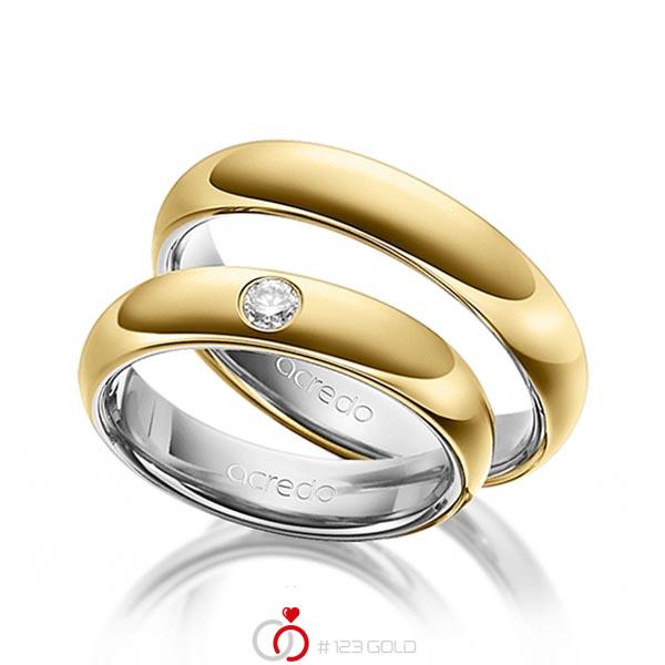 Set Bicolor trouwringen in buiten geelgoud 14 kt. , binnen grijsgoud 14 kt. met in totaal 0,1 ct. Briljant tw/si van acredo - A-1469-1 Set Bicolor trouwringen in buiten geelgoud 14 kt. , binnen grijsgoud 14 kt. met in totaal 0,1 ct. Briljant tw/si van acredo - A-1469-1