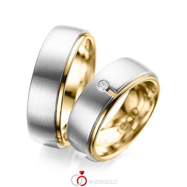 Set Bicolor trouwringen in buiten platina 950 , binnen geelgoud 18 kt. met in totaal 0,03 ct. Briljant tw/si van acredo - A-1090-2 Set Bicolor trouwringen in buiten platina 950 , binnen geelgoud 18 kt. met in totaal 0,03 ct. Briljant tw/si van acredo - A-1090-2