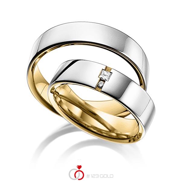 Set Bicolor trouwringen in buiten platina 950 , binnen geelgoud 18 kt. met in totaal 0,06 ct. Princess-Diamant & Briljant tw/si van acredo - A-6015-3 Set Bicolor trouwringen in buiten platina 950 , binnen geelgoud 18 kt. met in totaal 0,06 ct. Princess-Diamant & Briljant tw/si van acredo - A-6015-3