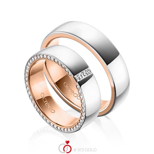 Set Bicolor trouwringen in buiten platina 950 , binnen roodgoud 18 kt. met in totaal 0,325 ct. Princess-Diamant & Briljant tw/si van acredo - A-1539-11 Set Bicolor trouwringen in buiten platina 950 , binnen roodgoud 18 kt. met in totaal 0,325 ct. Princess-Diamant & Briljant tw/si van acredo - A-1539-11