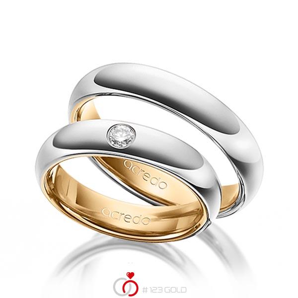 Set Bicolor trouwringen in buiten platina 950 , binnen roségoud 18 kt. met in totaal 0,1 ct. Briljant tw/si van acredo - A-1469-13 Set Bicolor trouwringen in buiten platina 950 , binnen roségoud 18 kt. met in totaal 0,1 ct. Briljant tw/si van acredo - A-1469-13