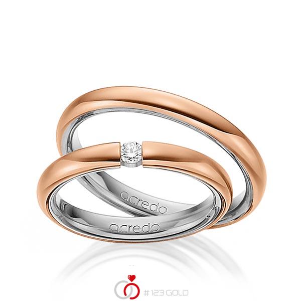 Set Bicolor trouwringen in buiten roodgoud 14 kt. , binnen grijsgoud 14 kt. met in totaal 0,08 ct. Briljant tw/si van acredo - A-1464-14 Set Bicolor trouwringen in buiten roodgoud 14 kt. , binnen grijsgoud 14 kt. met in totaal 0,08 ct. Briljant tw/si van acredo - A-1464-14
