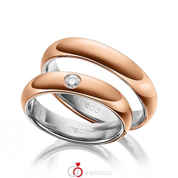 Set Bicolor trouwringen in buiten roodgoud 14 kt. , binnen grijsgoud 14 kt. met in totaal 0,1 ct. Briljant tw/si van acredo - A-1469-3 Set Bicolor trouwringen in buiten roodgoud 14 kt. , binnen grijsgoud 14 kt. met in totaal 0,1 ct. Briljant tw/si van acredo - A-1469-3